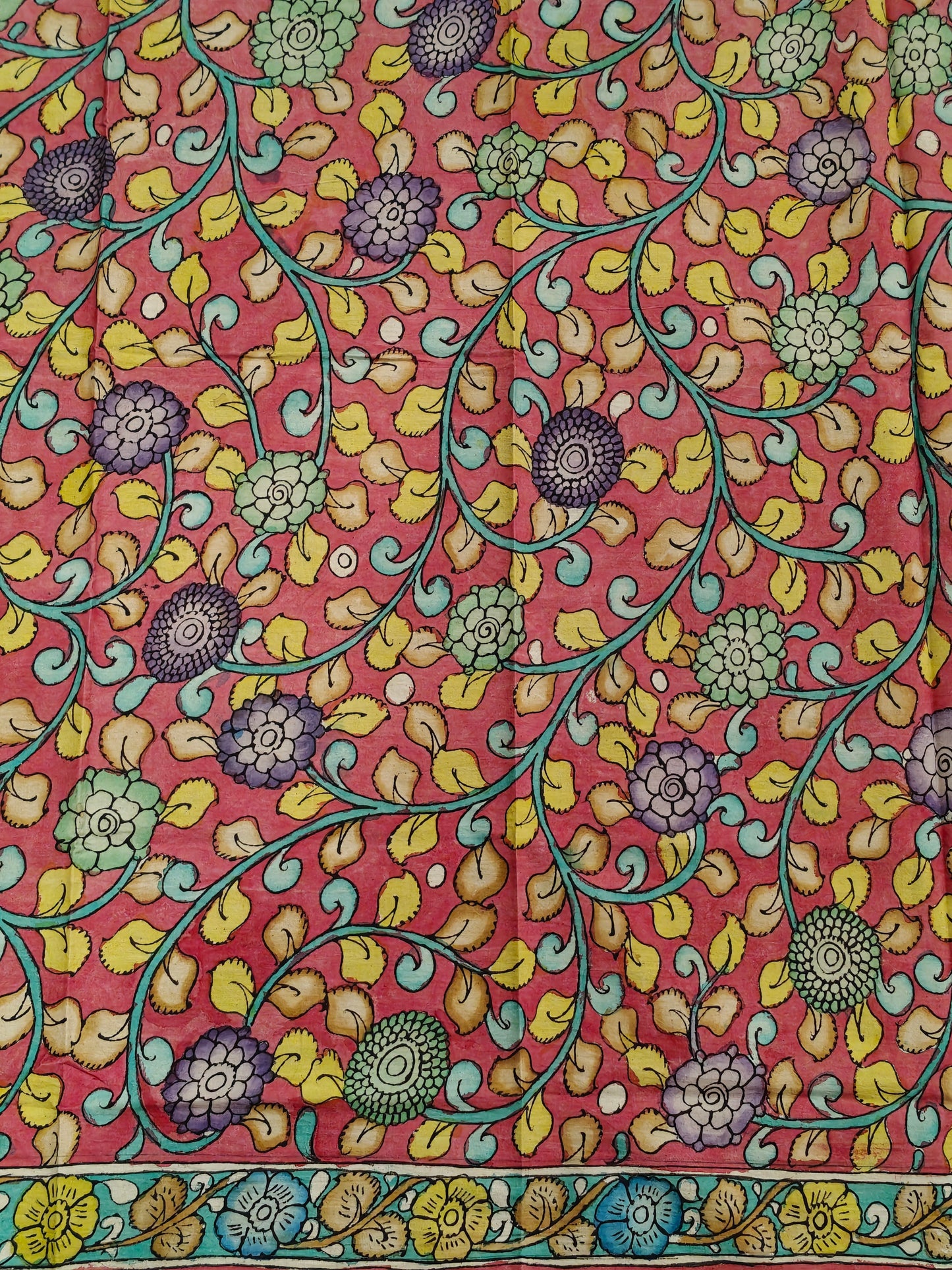 Cotton Pen Kalamkari handpainted unstitched blouse piece with border - multiple designs available