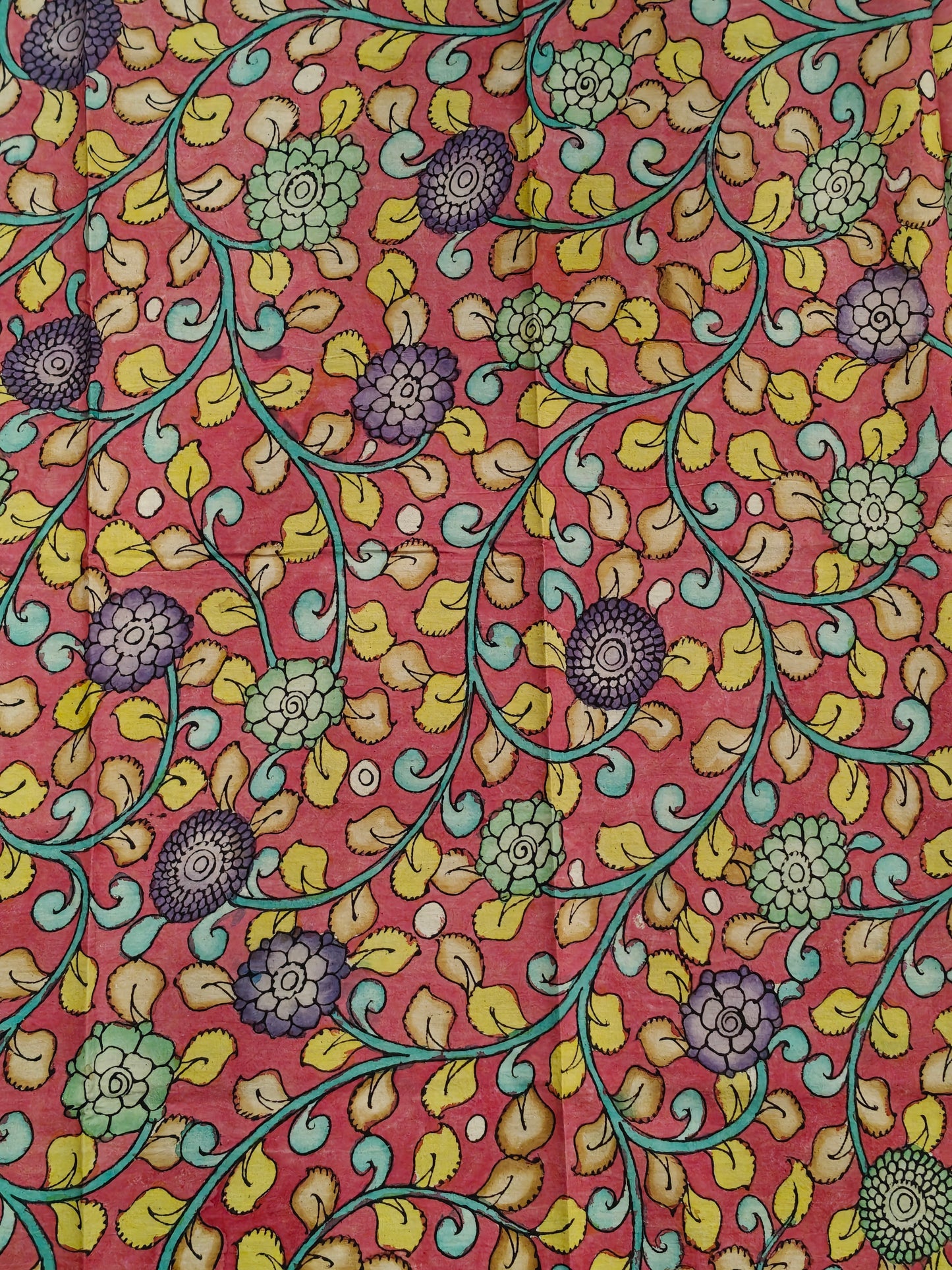 Cotton Pen Kalamkari handpainted unstitched blouse piece with border - multiple designs available