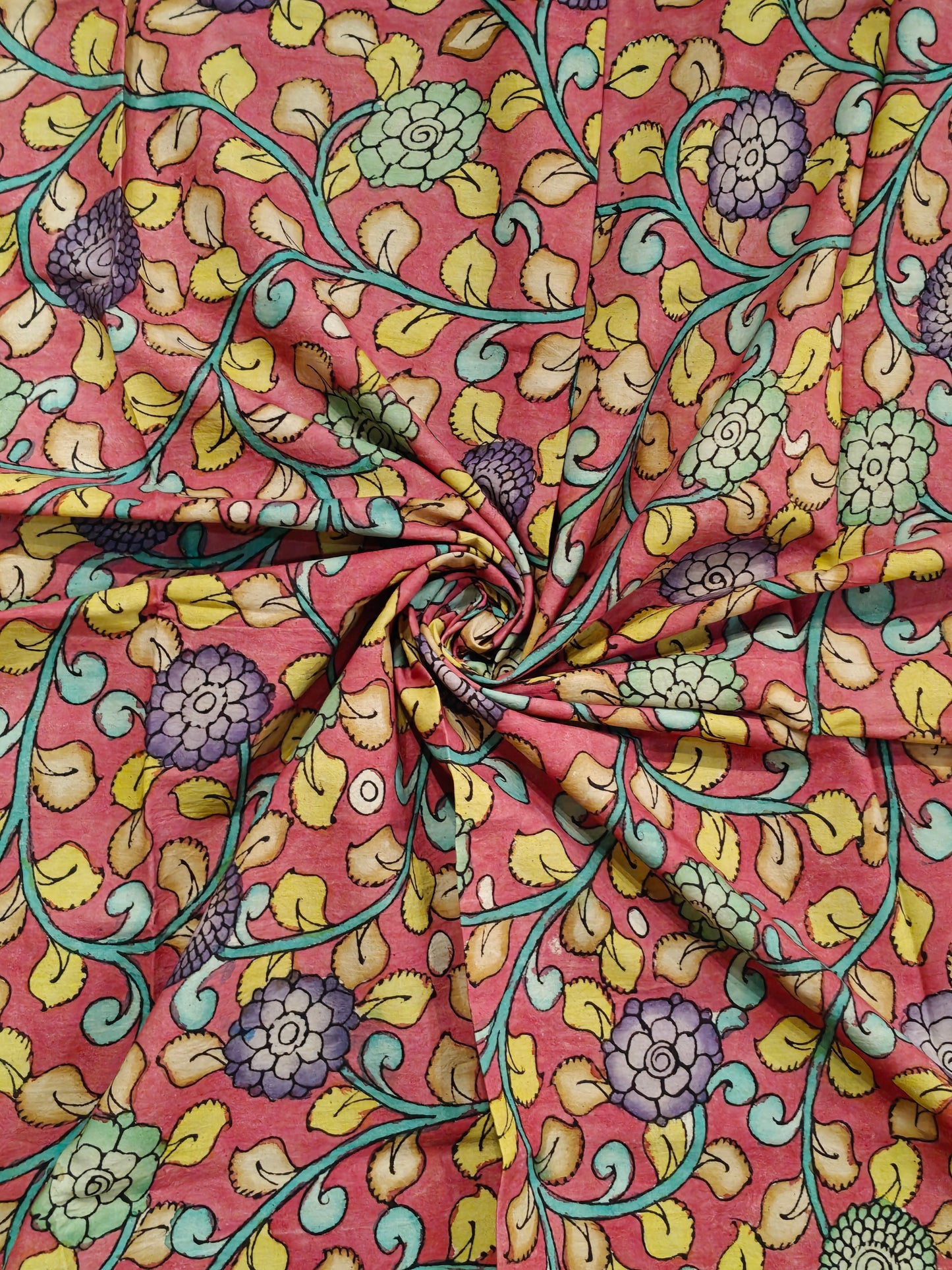 Cotton Pen Kalamkari handpainted unstitched blouse piece with border - multiple designs available