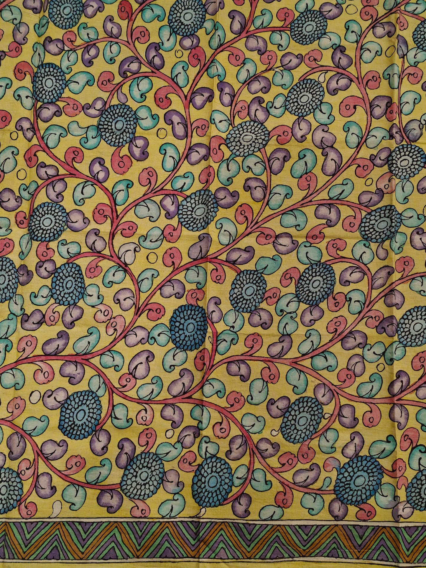 Cotton Pen Kalamkari handpainted unstitched blouse piece with border - multiple designs available