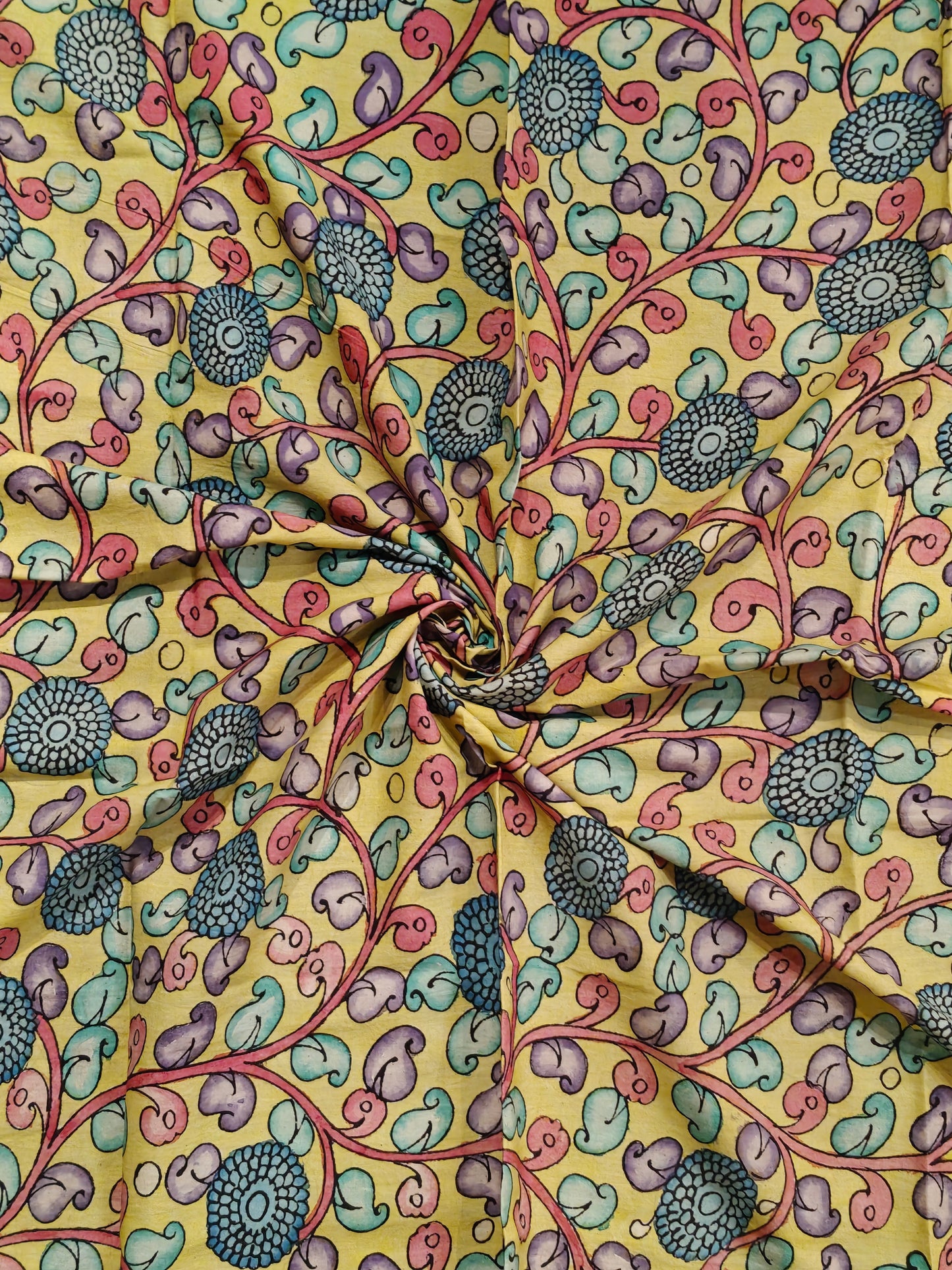 Cotton Pen Kalamkari handpainted unstitched blouse piece with border - multiple designs available