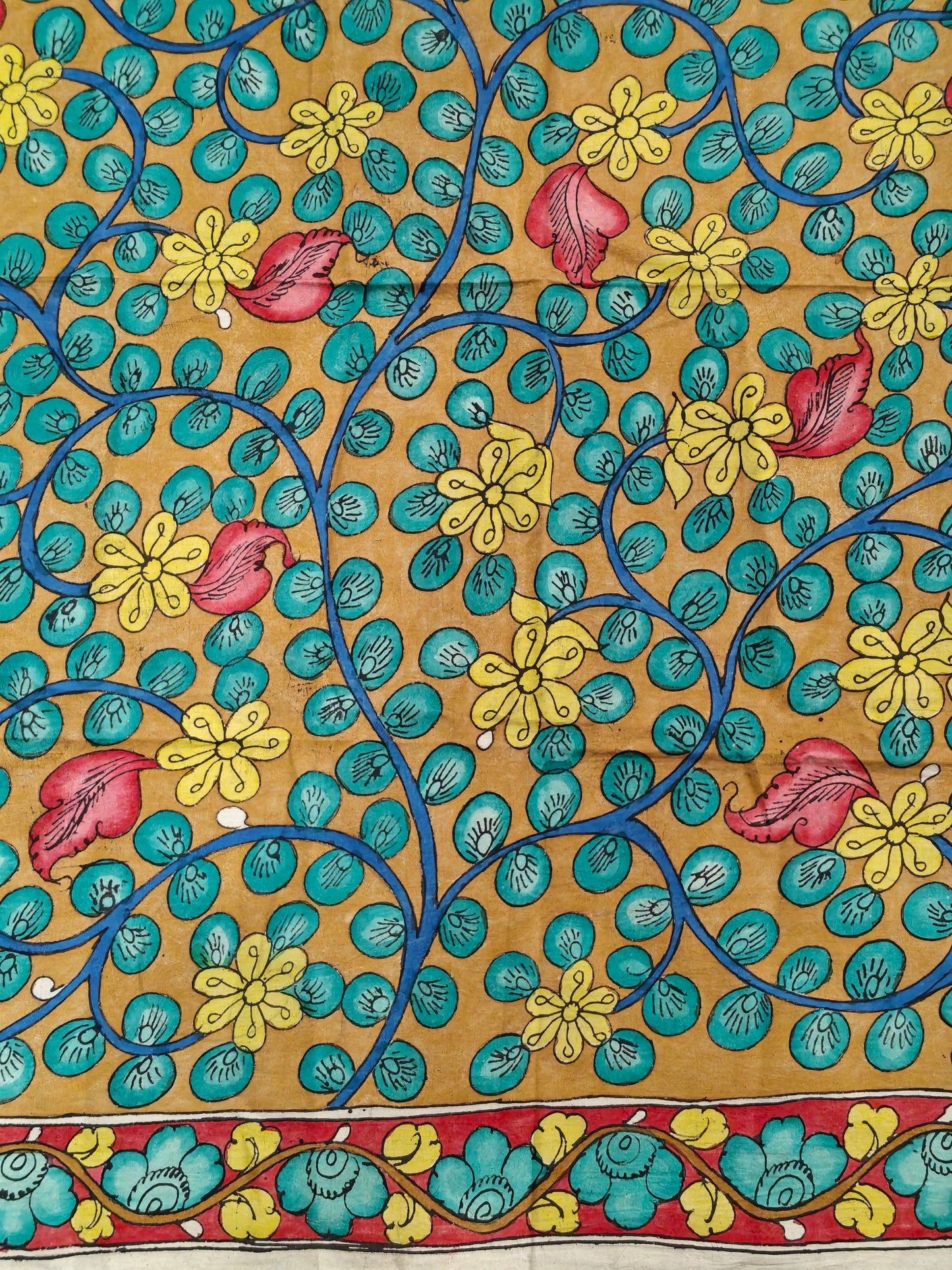 Cotton Pen Kalamkari handpainted unstitched blouse piece with border - multiple designs available