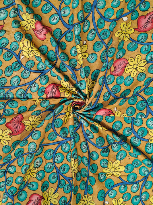 Cotton Pen Kalamkari handpainted unstitched blouse piece with border - multiple designs available