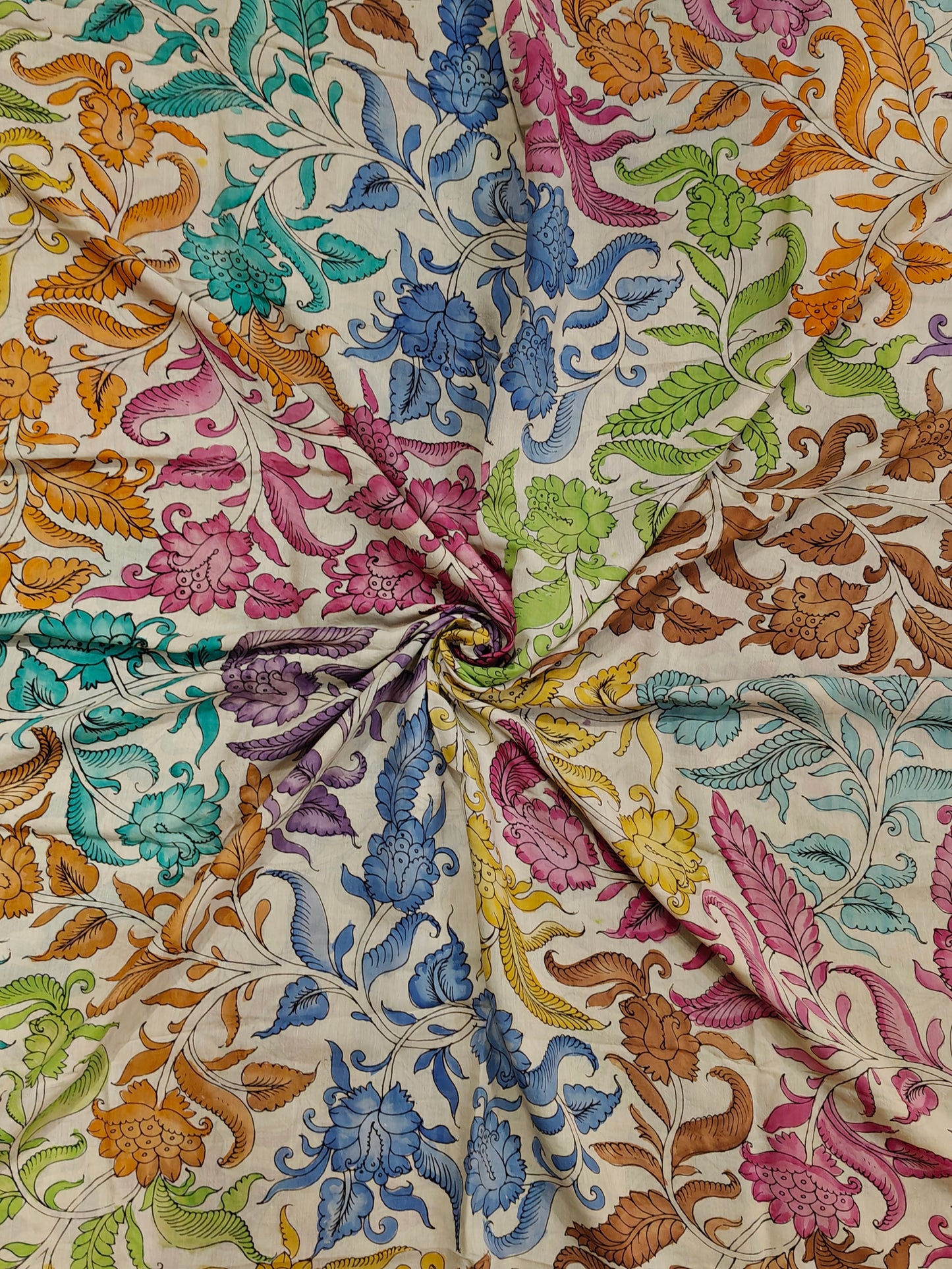 Silk Kalamkari handpainted yardage fabric - multiple designs available