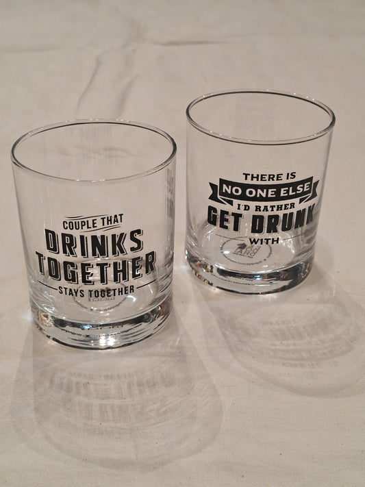 Quirky whiskey glasses with quote prints - set of 2