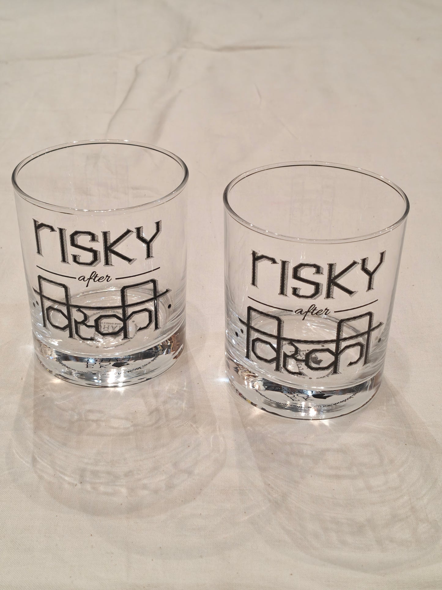 Quirky whiskey glasses with quote prints - set of 2