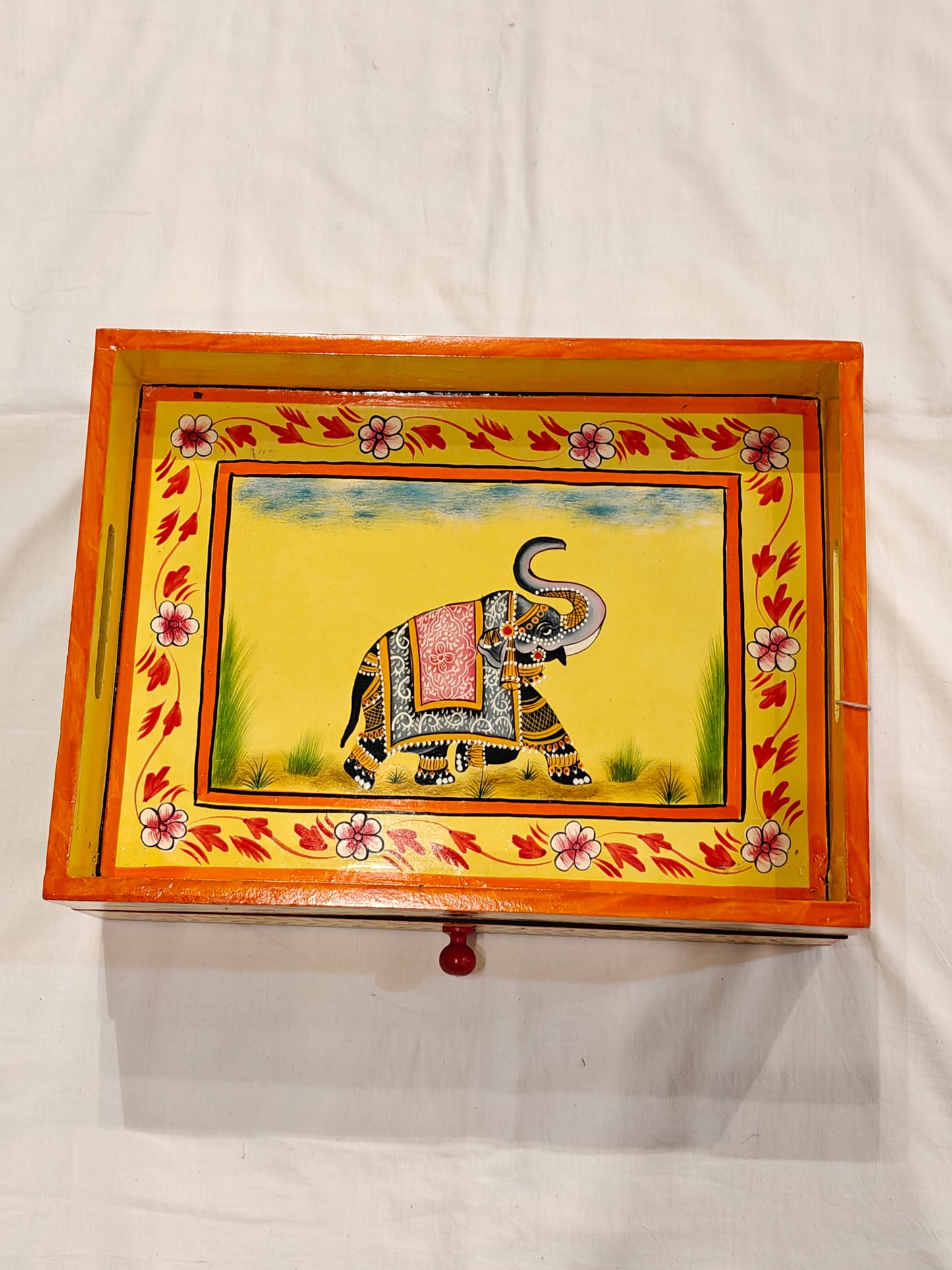 Yellow Elephant handpainted wooden jewellery box / organizer