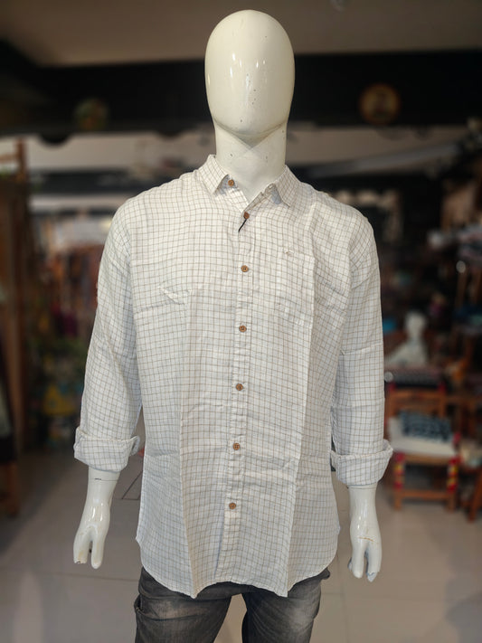 White with checks pattern hemp shirt for men