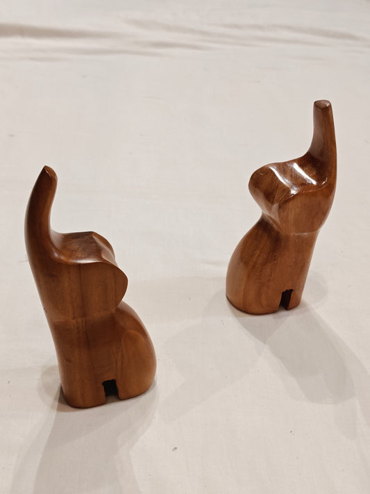 Elephant shaped wooden bookends pair