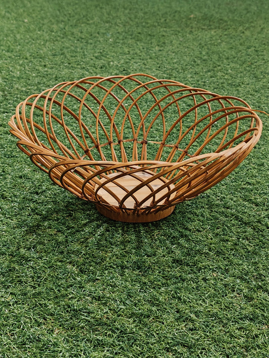 Wooden cane fruit / multipurpose basket -  handcrafted