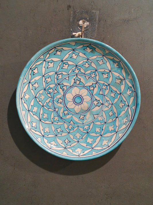 Blue white floral design blue pottery wall plate