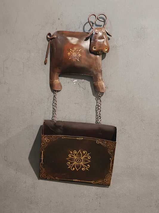 Cow letter box / organizer - quirky handcrafted iron decor