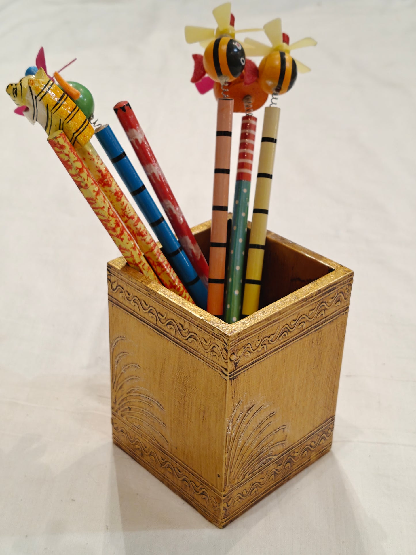 Golden tone mdf pen stand / organizer