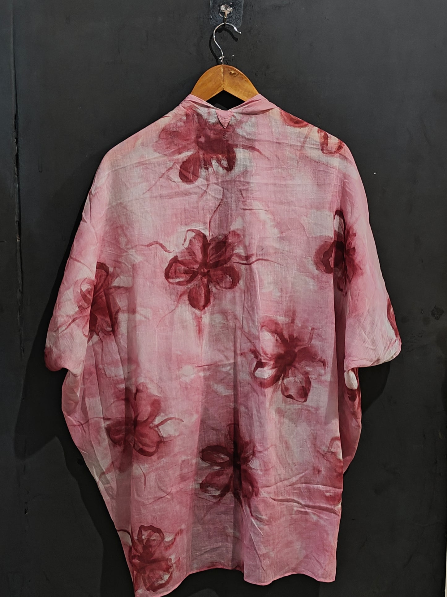 Pink flowers handpainted on white base mul cotton shrug