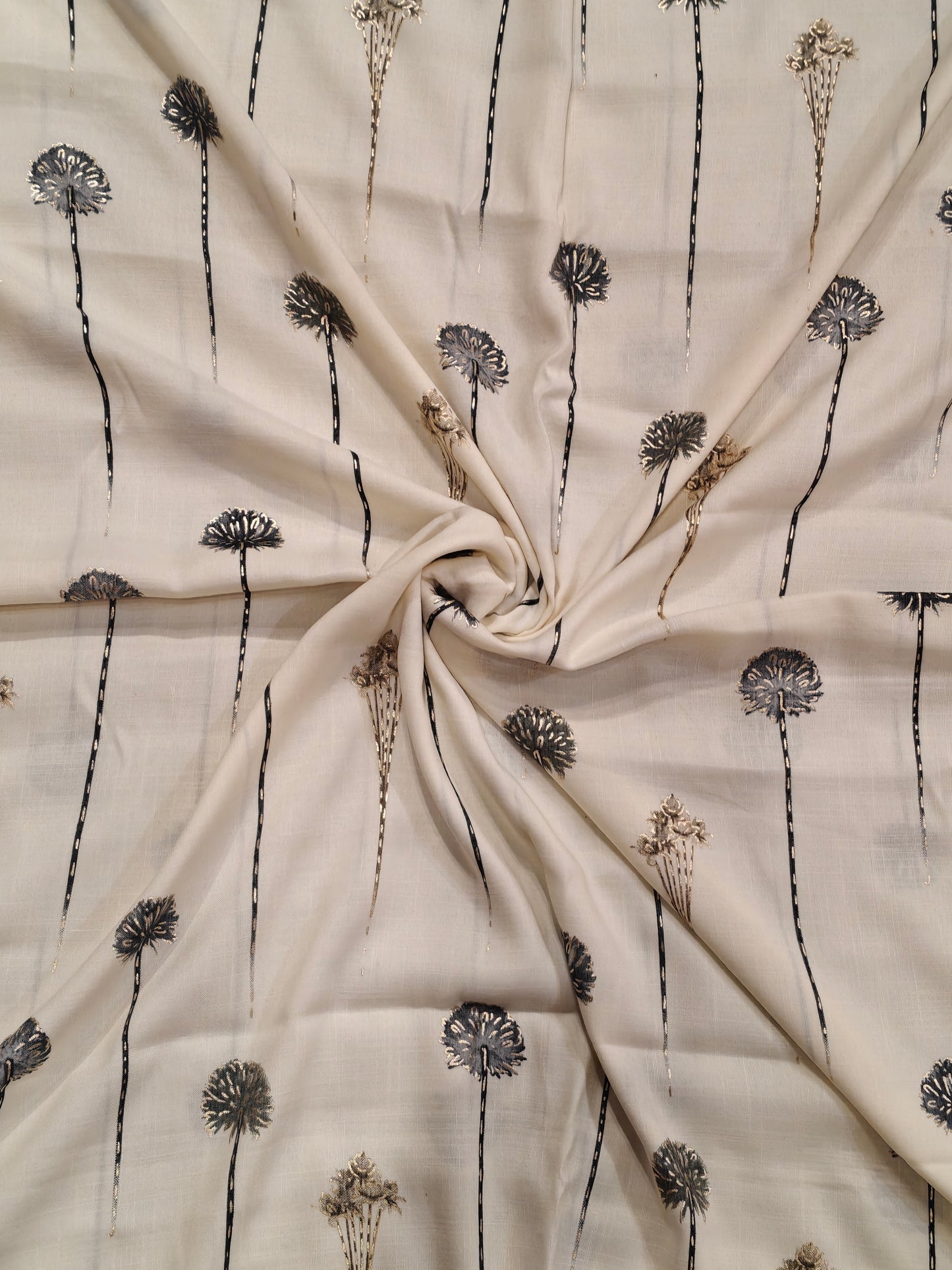 Flowers printed off white rayon fabric