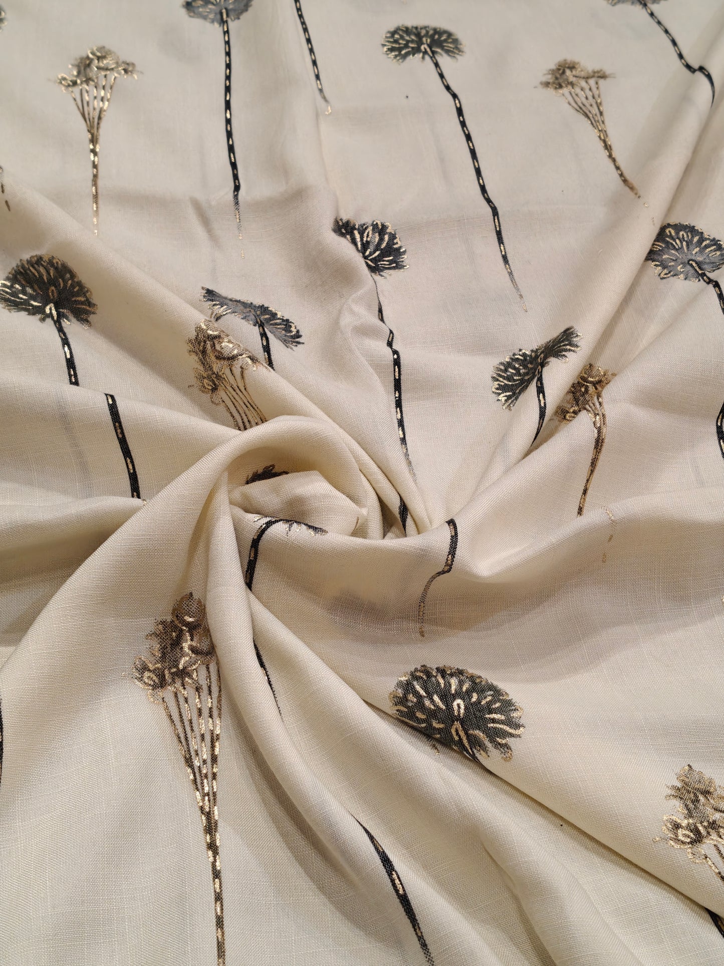Flowers printed off white rayon fabric
