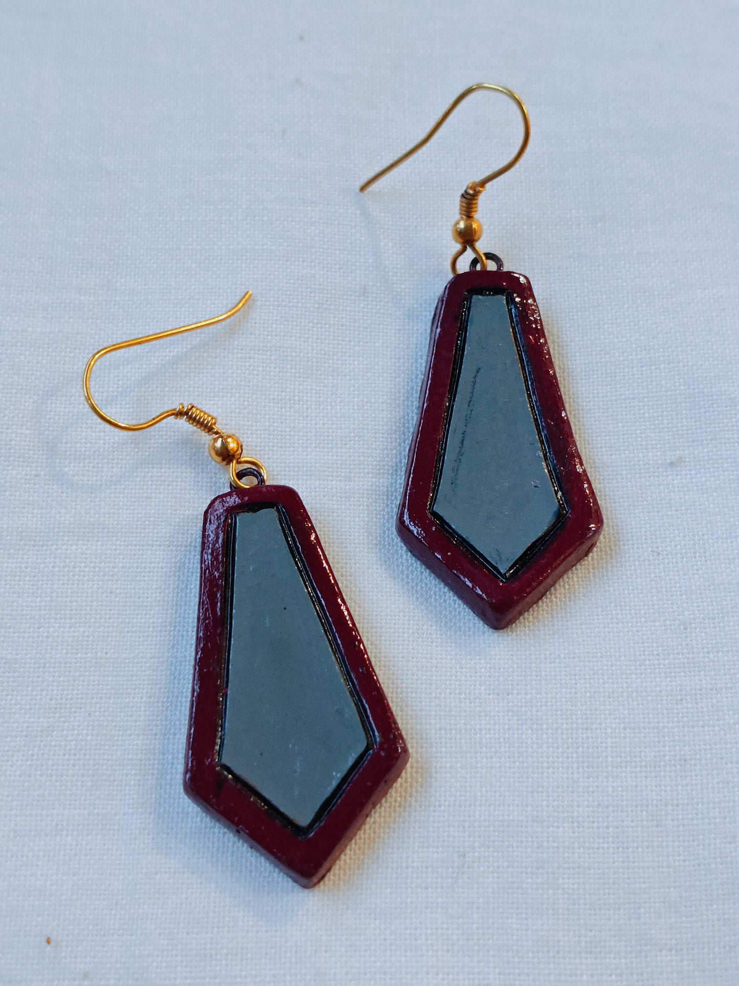 Tie shaped handpainted terracotta hook earrings