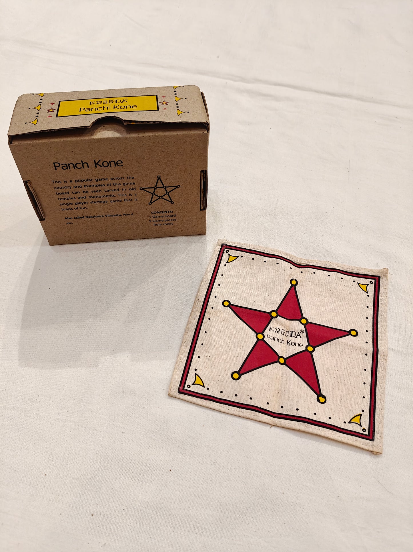 Panch kone / Nakshatra Vilayattu / Nav Goti Game - printed on Handloom fabric base