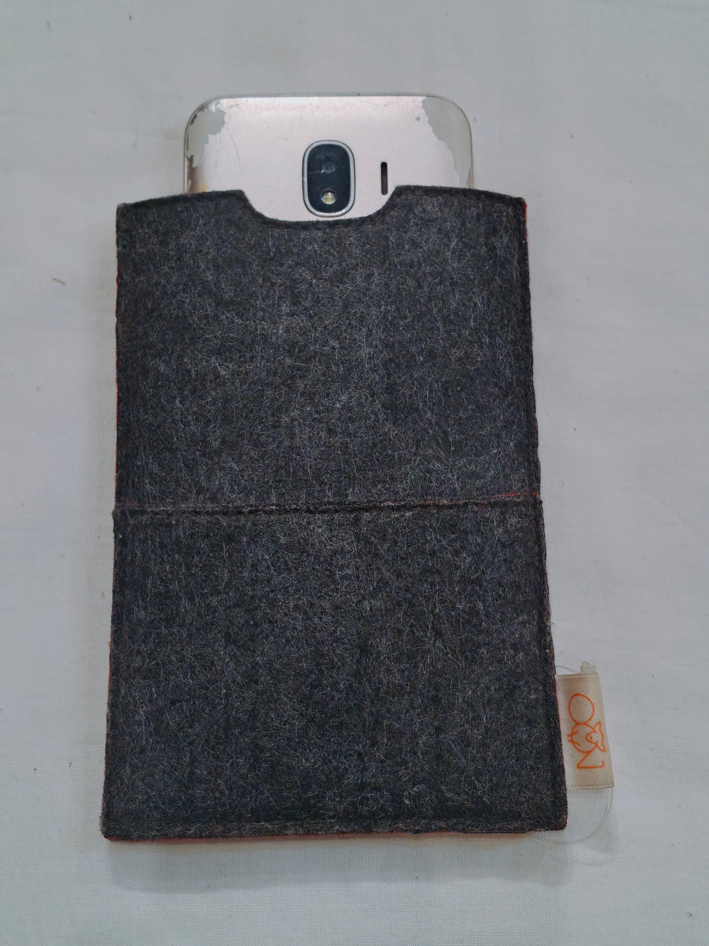 Grey felt mobile pouch with card holder