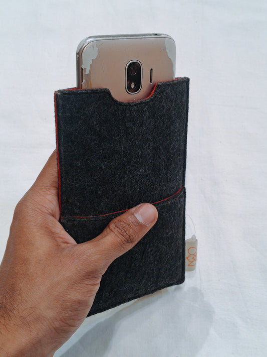 Grey felt mobile pouch with card holder