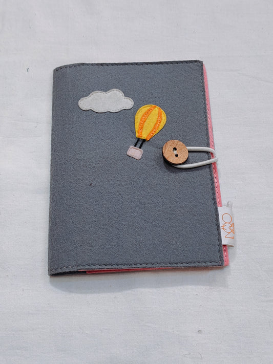 Grey n pink hot air balloon felt passport holder