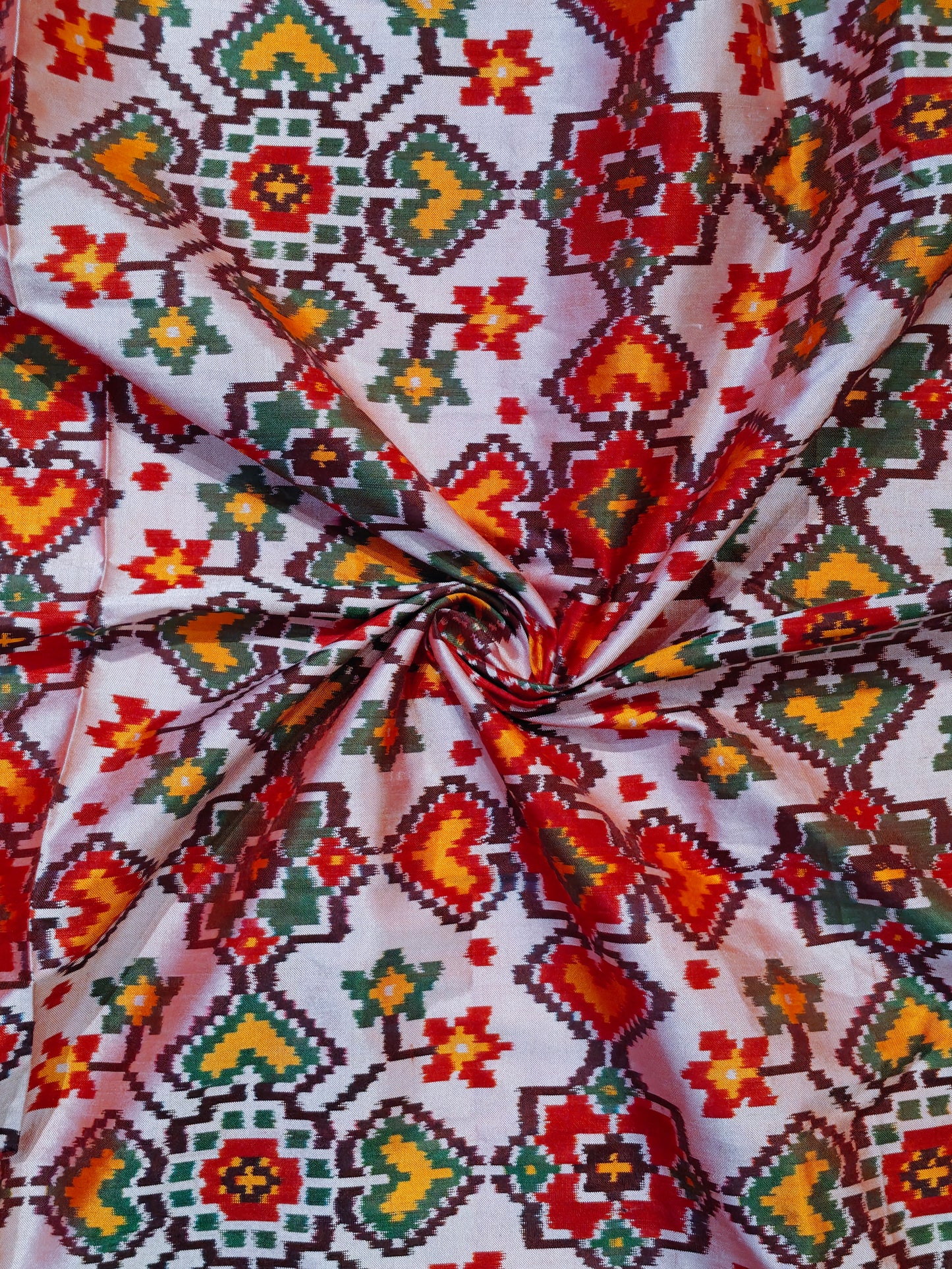 Ikat pure silk handwoven fabric with heart patterns