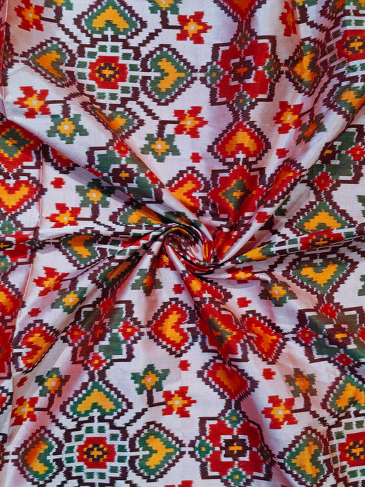 Ikat pure silk handwoven fabric with heart patterns