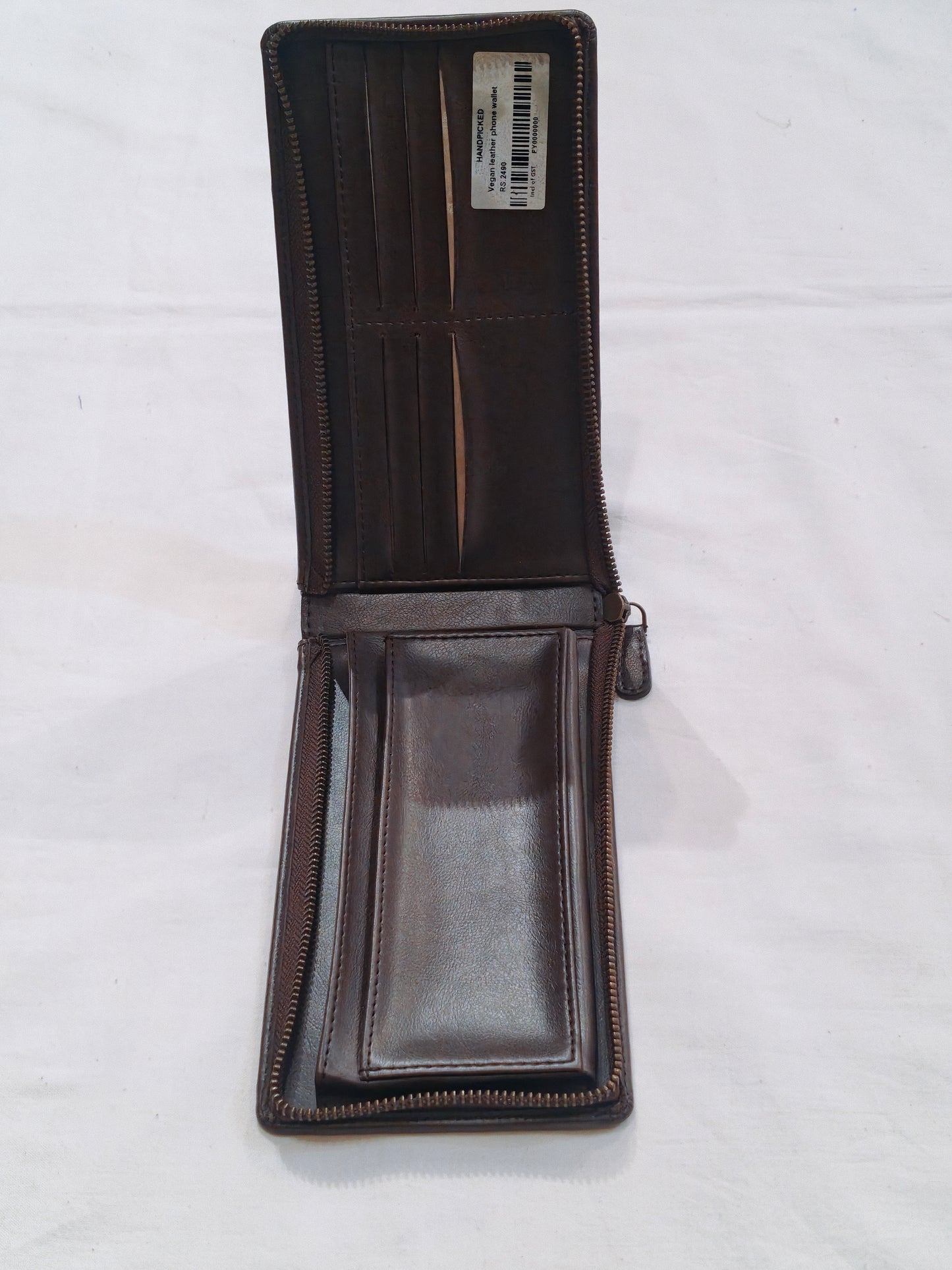 Vegan leather phone wallet in handcrafted leather