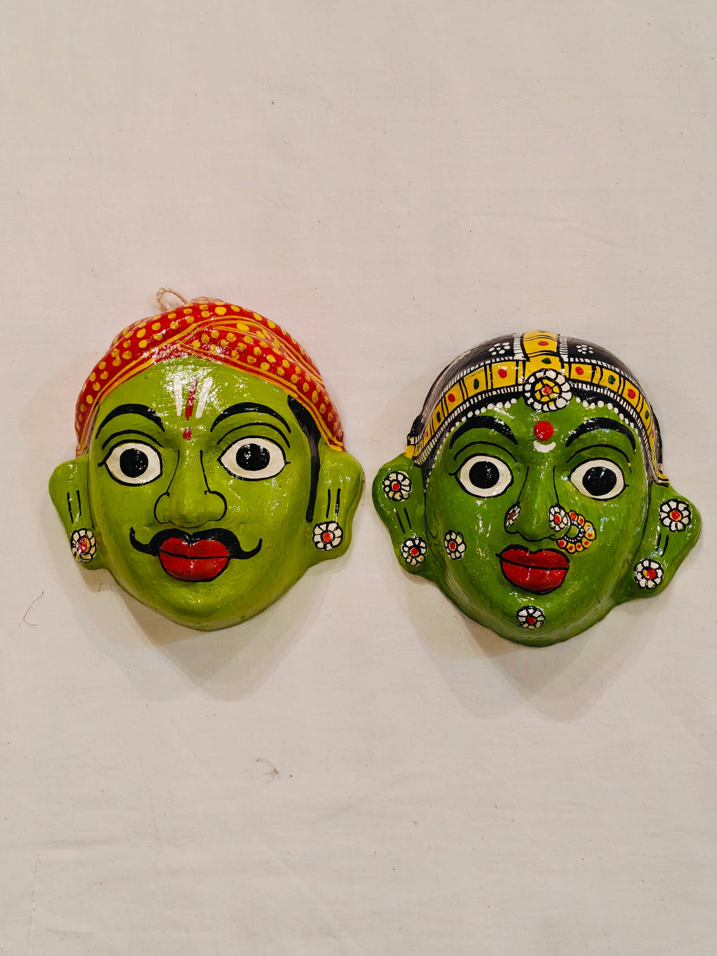 Man and woman handcrafted Cheriyal mask pair - 5 Inches size - multiple colors available