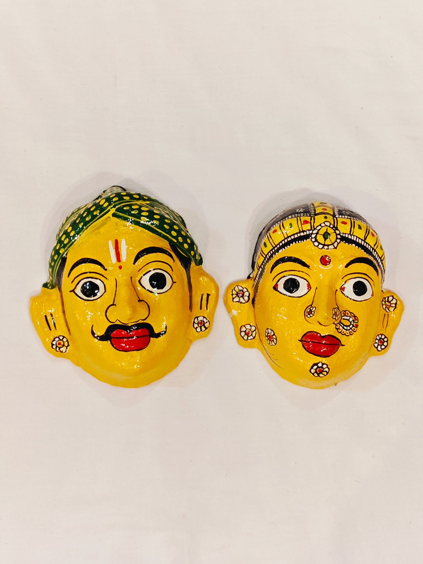 Man and woman handcrafted Cheriyal mask pair - 5 Inches size - multiple colors available
