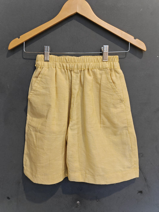 Plain yellow kala cotton handwoven shorts with pockets