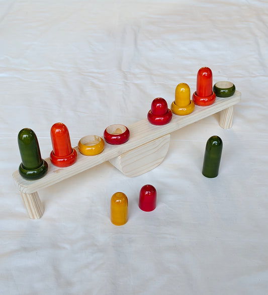 Balancing wooden toy - Conceptual learning of height, weight and colors