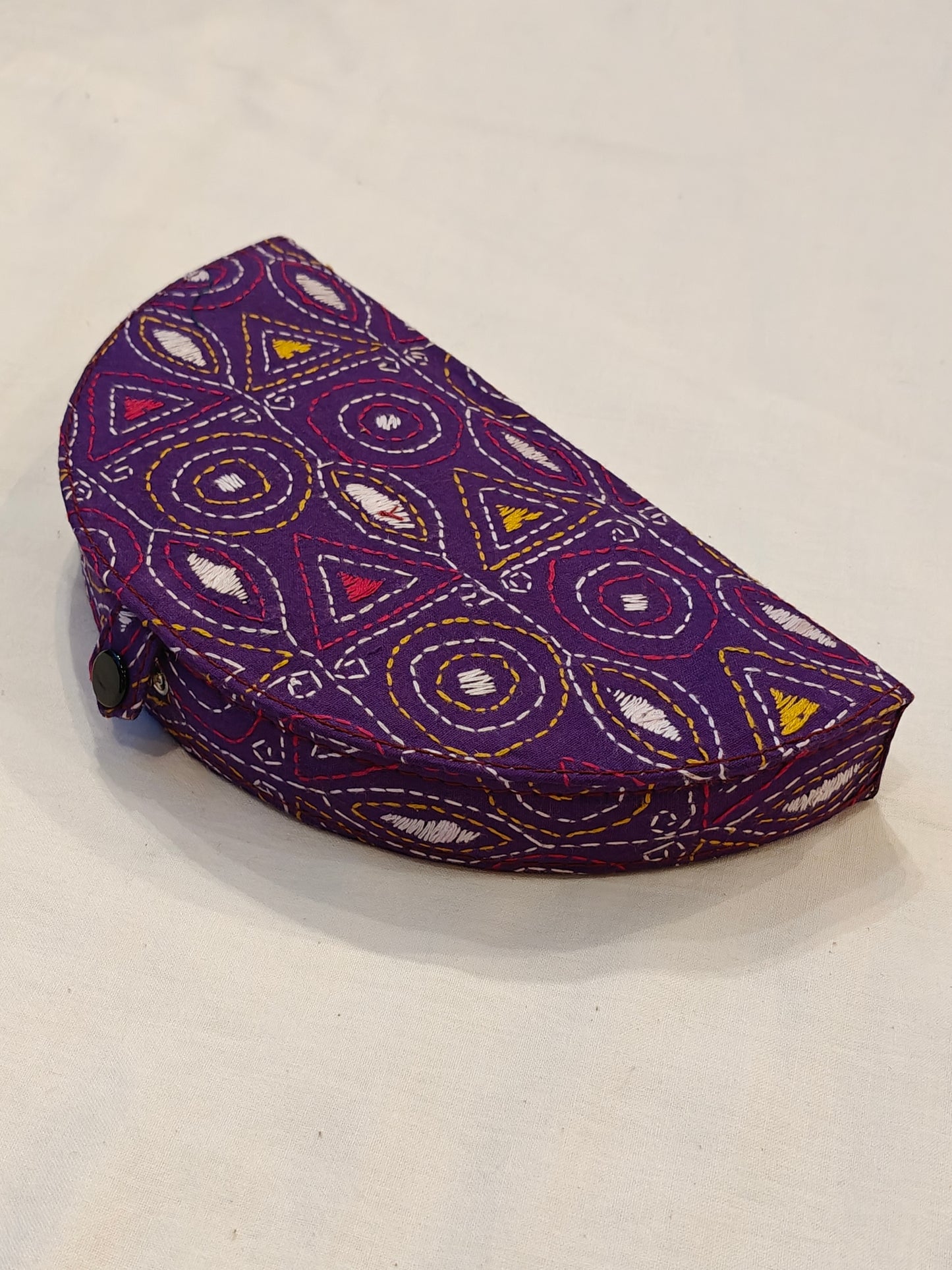 Semi circular embroidered jewellery box