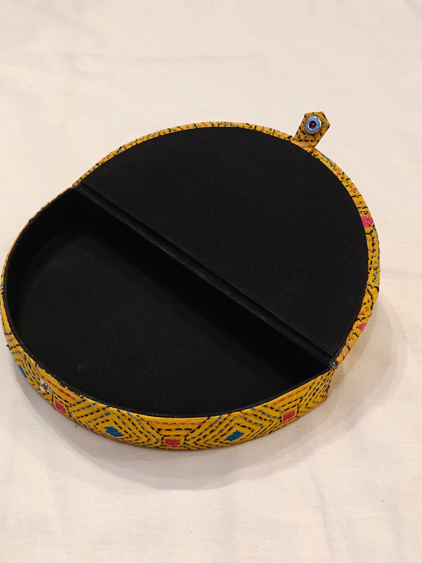 Semi circular embroidered jewellery box