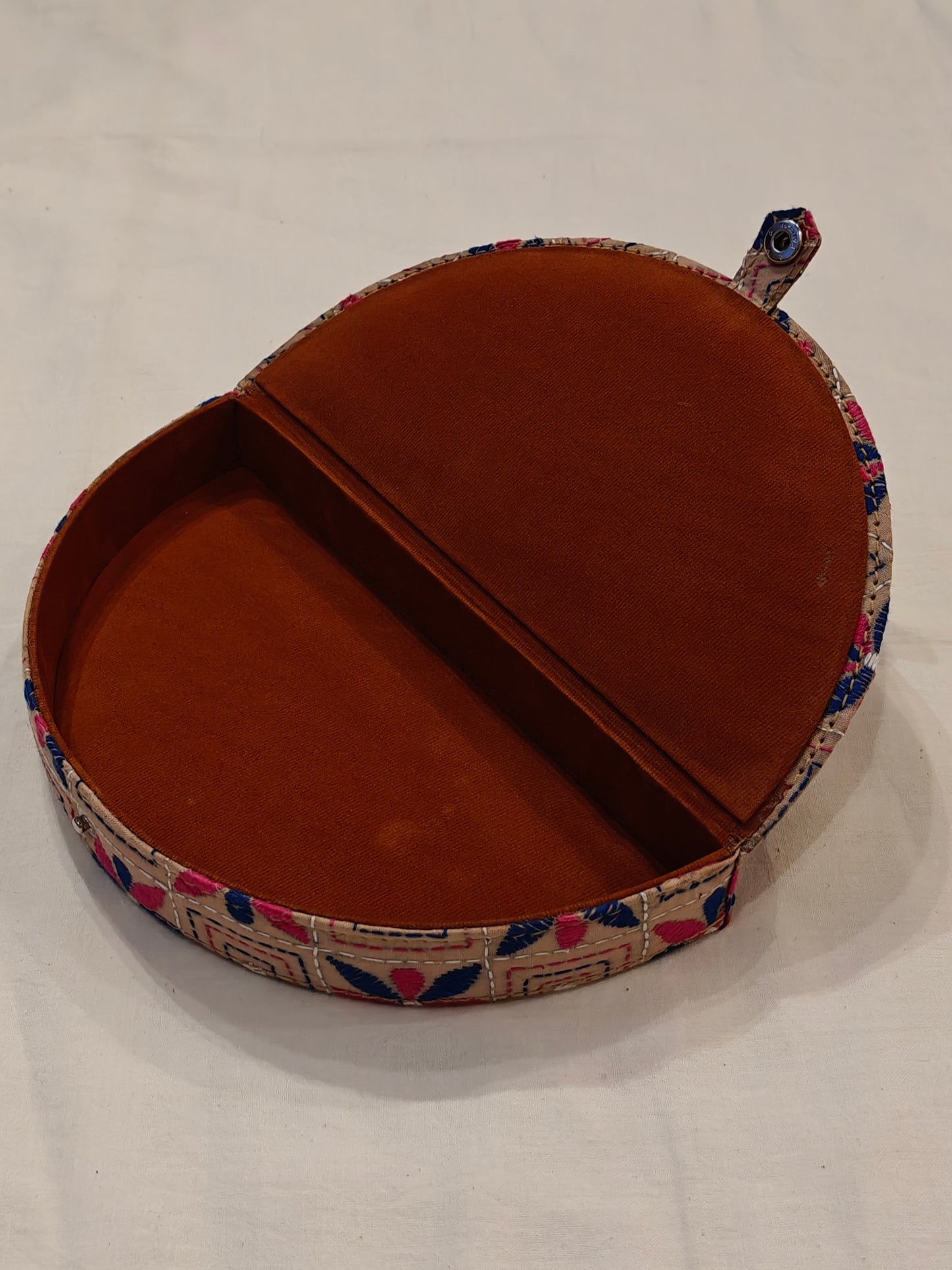 Semi circular embroidered jewellery box