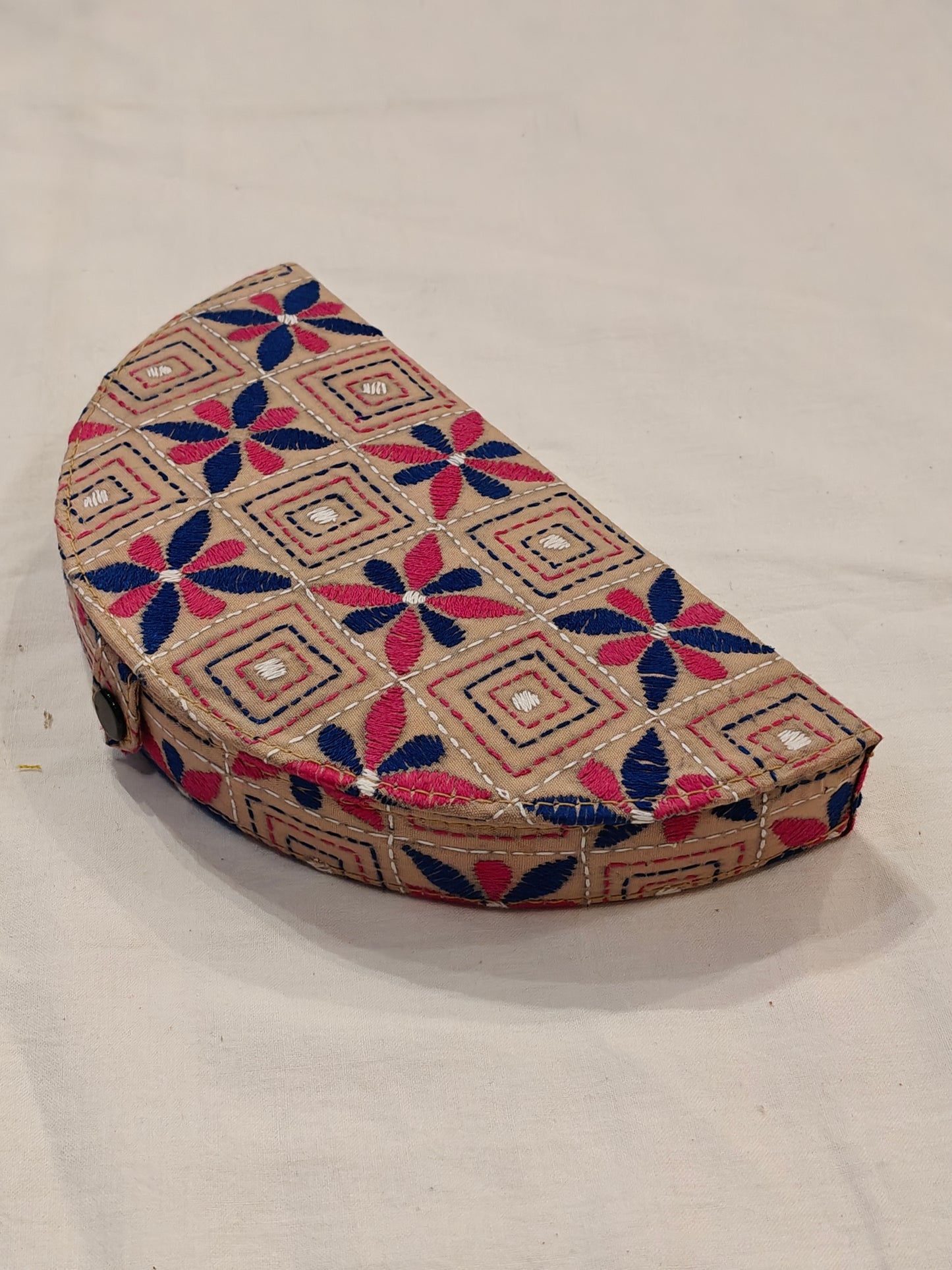 Semi circular embroidered jewellery box