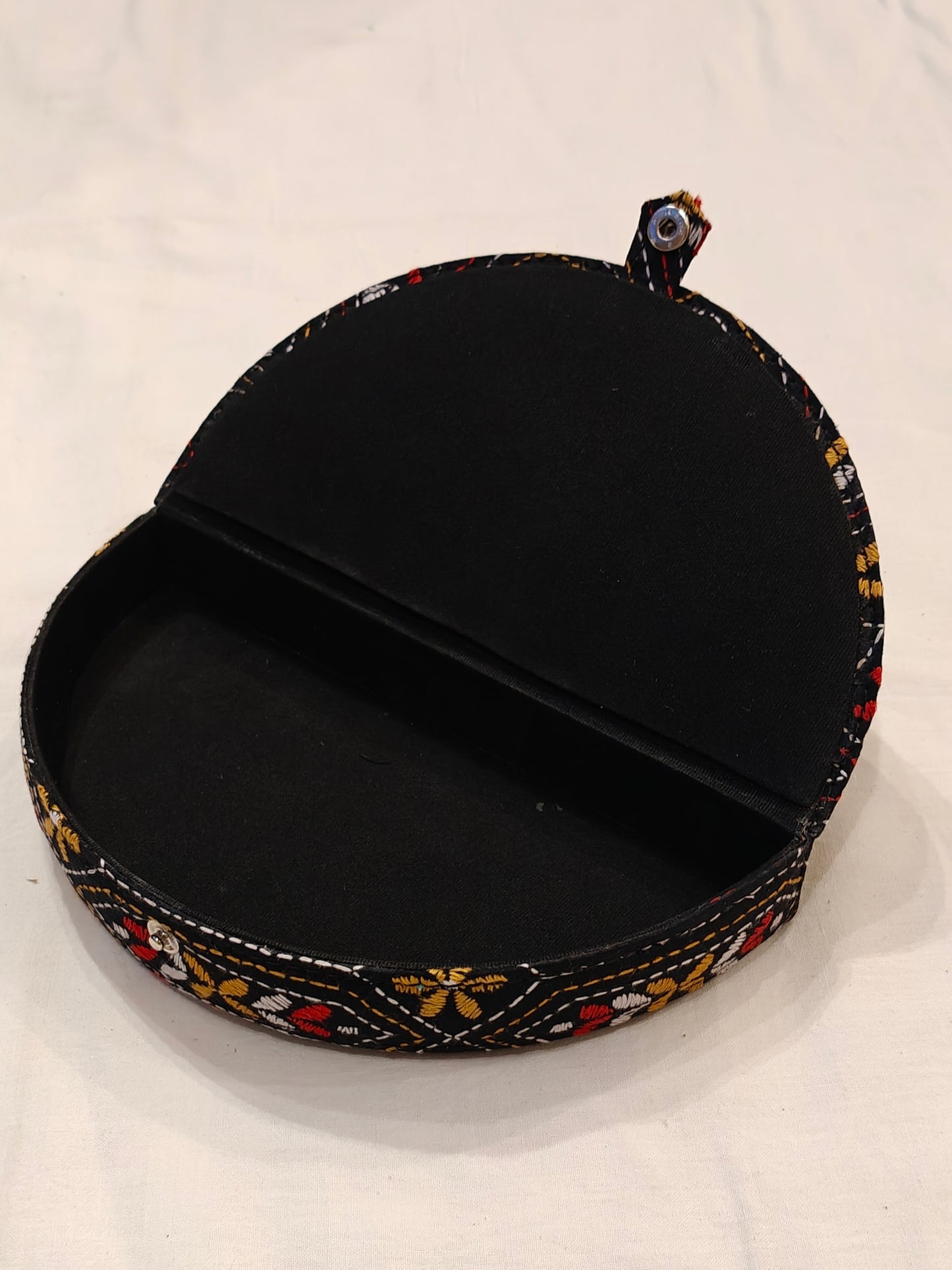 Semi circular embroidered jewellery box