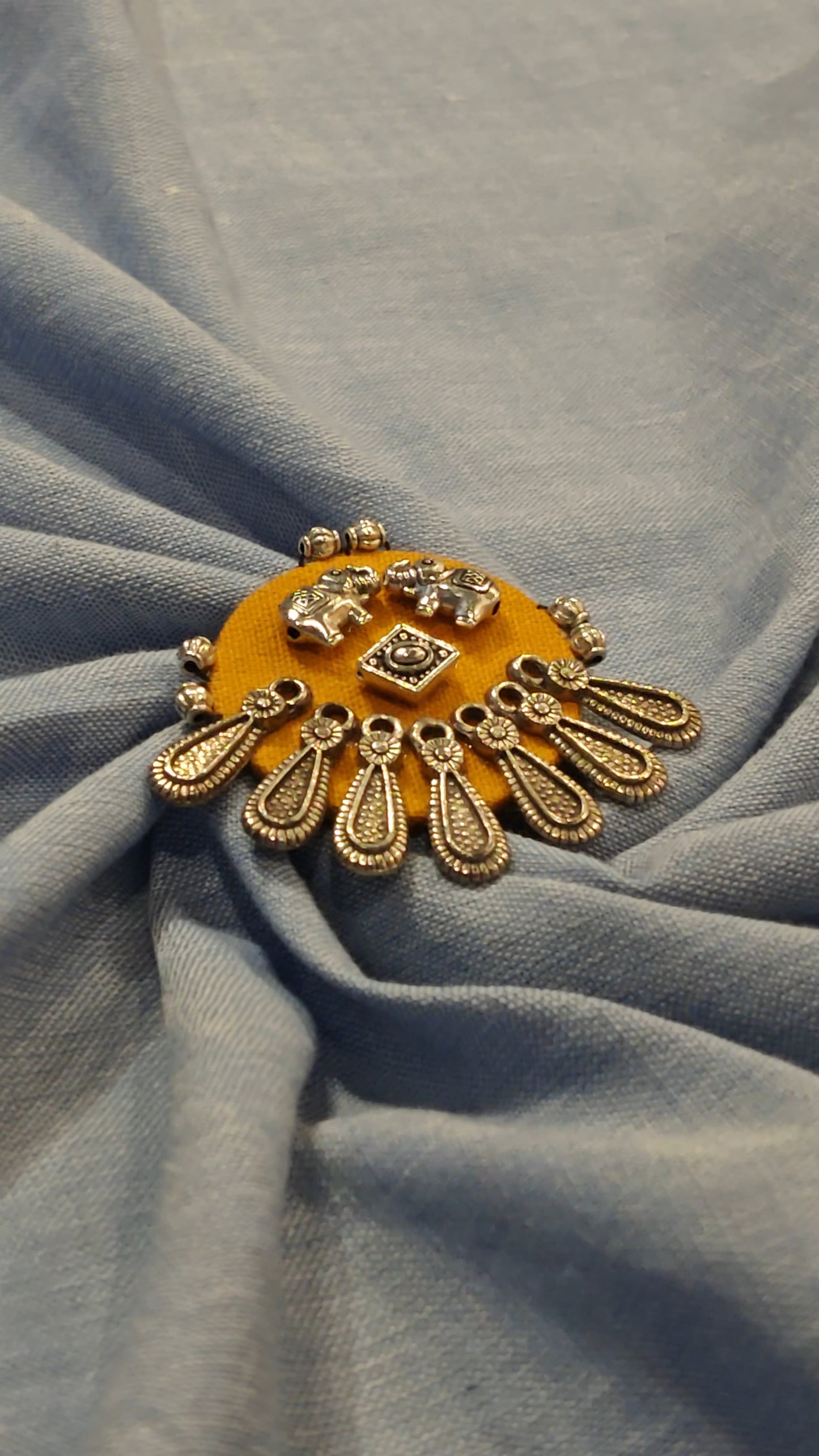 Elegant Ajrakh brooches with silver work - multiple colors and patterns