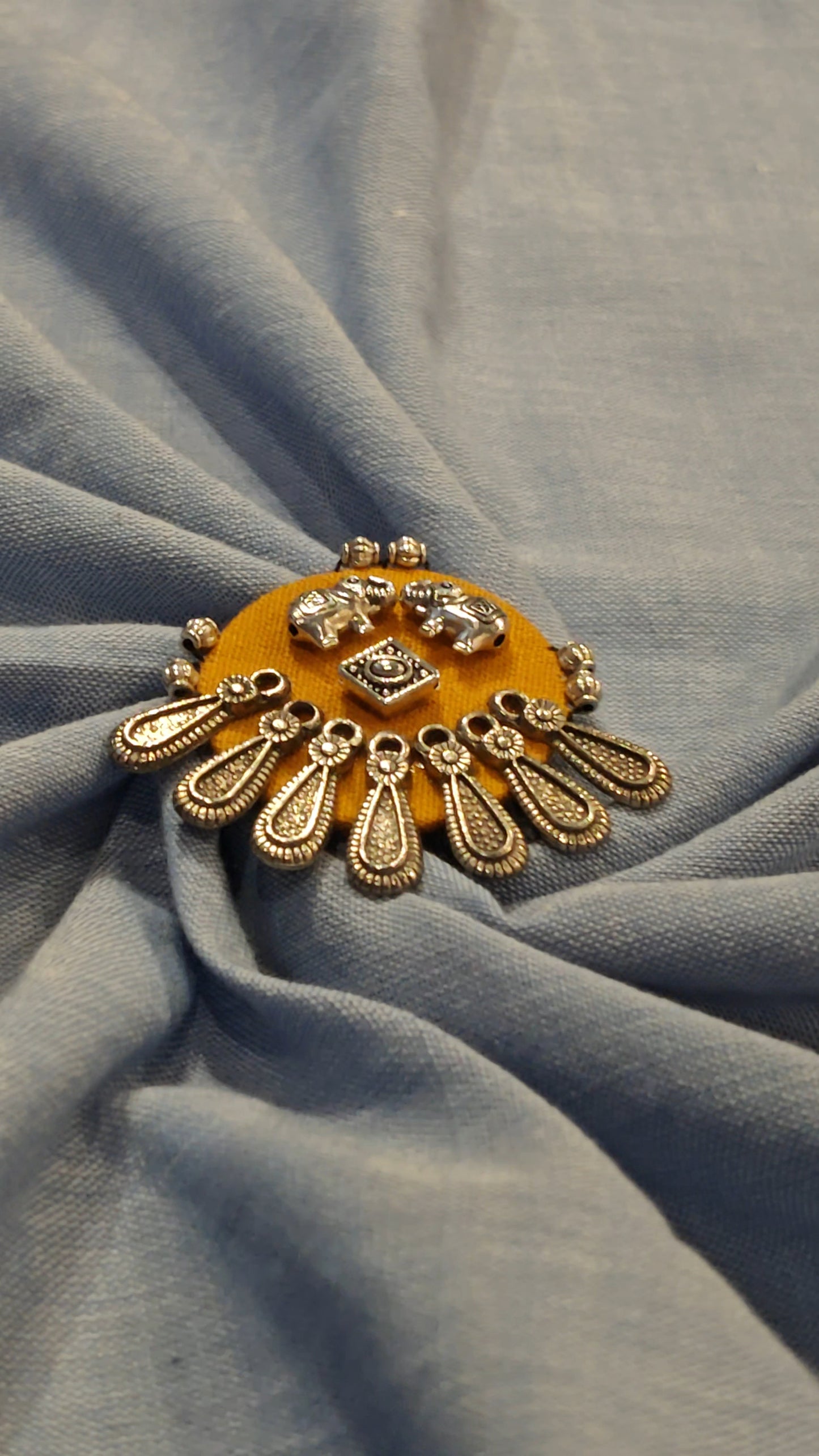 Elegant Ajrakh brooches with silver work - multiple colors and patterns