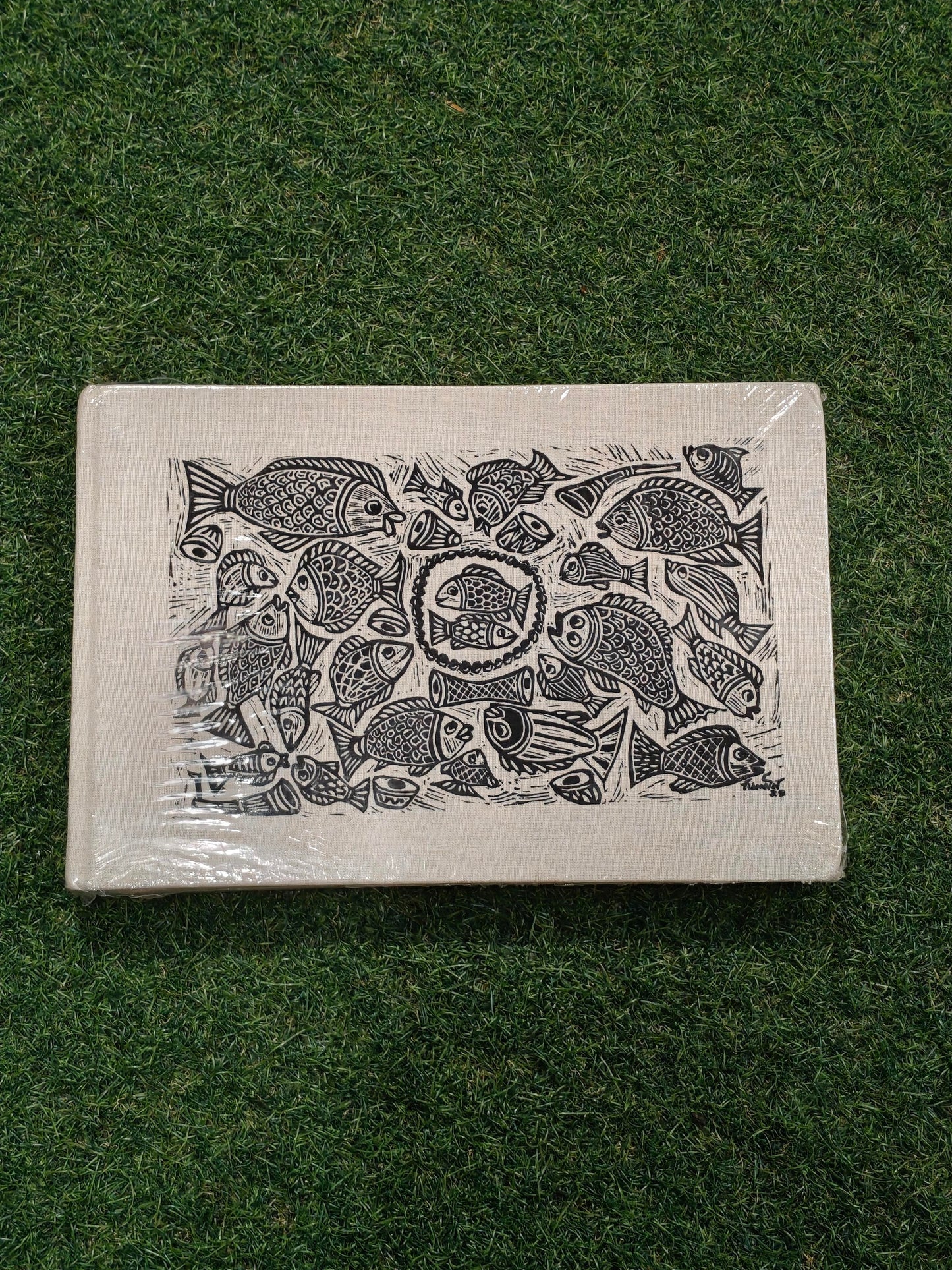 Hand made paper sketchbook with hand painted print as hard cover - 200 gsm