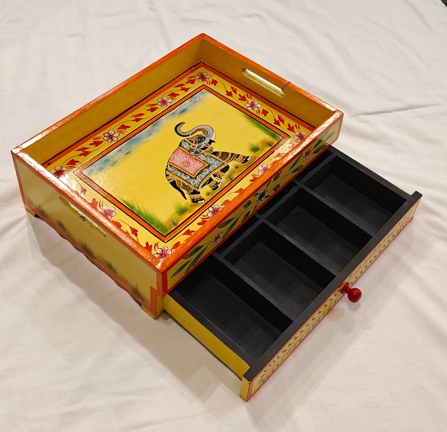 Yellow Elephant handpainted wooden jewellery box / organizer