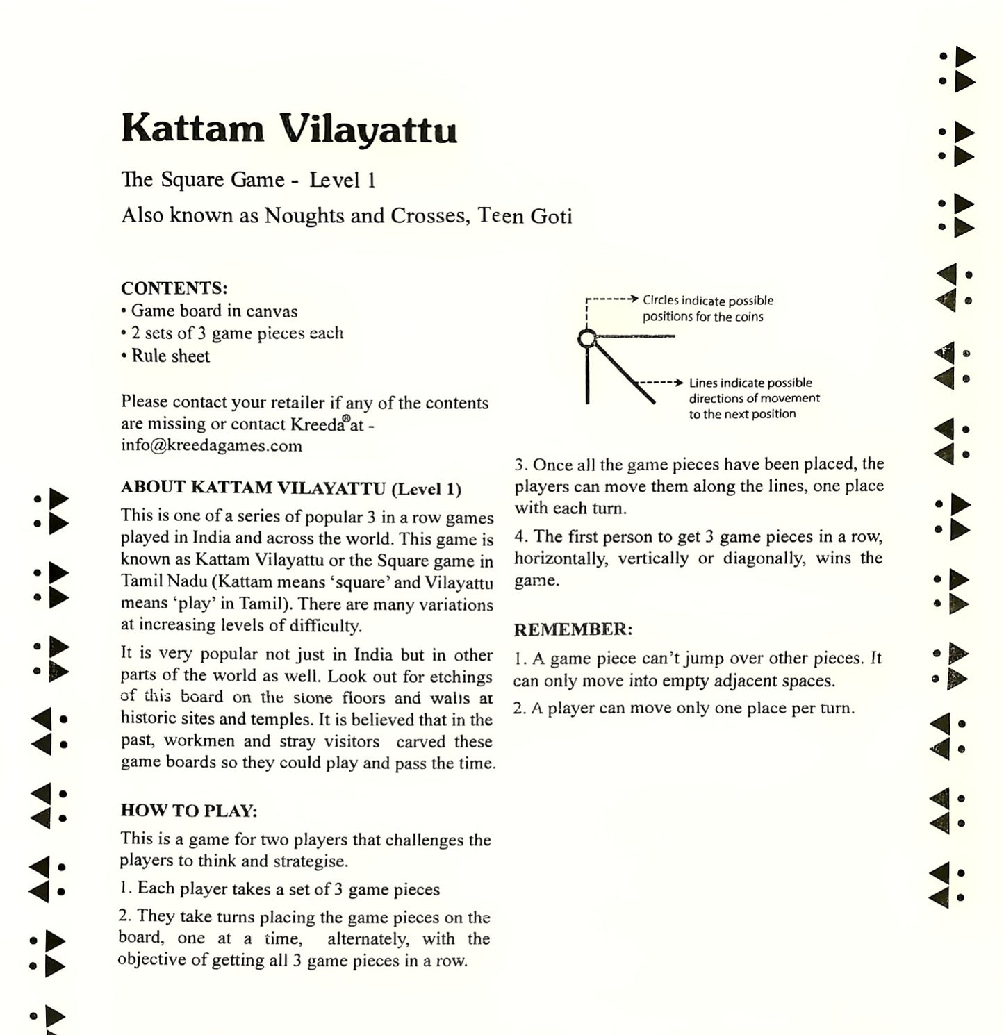 Kattam Vilayattu / Teen Goti / Noughts and Crosses / The Square Game - On fabric base