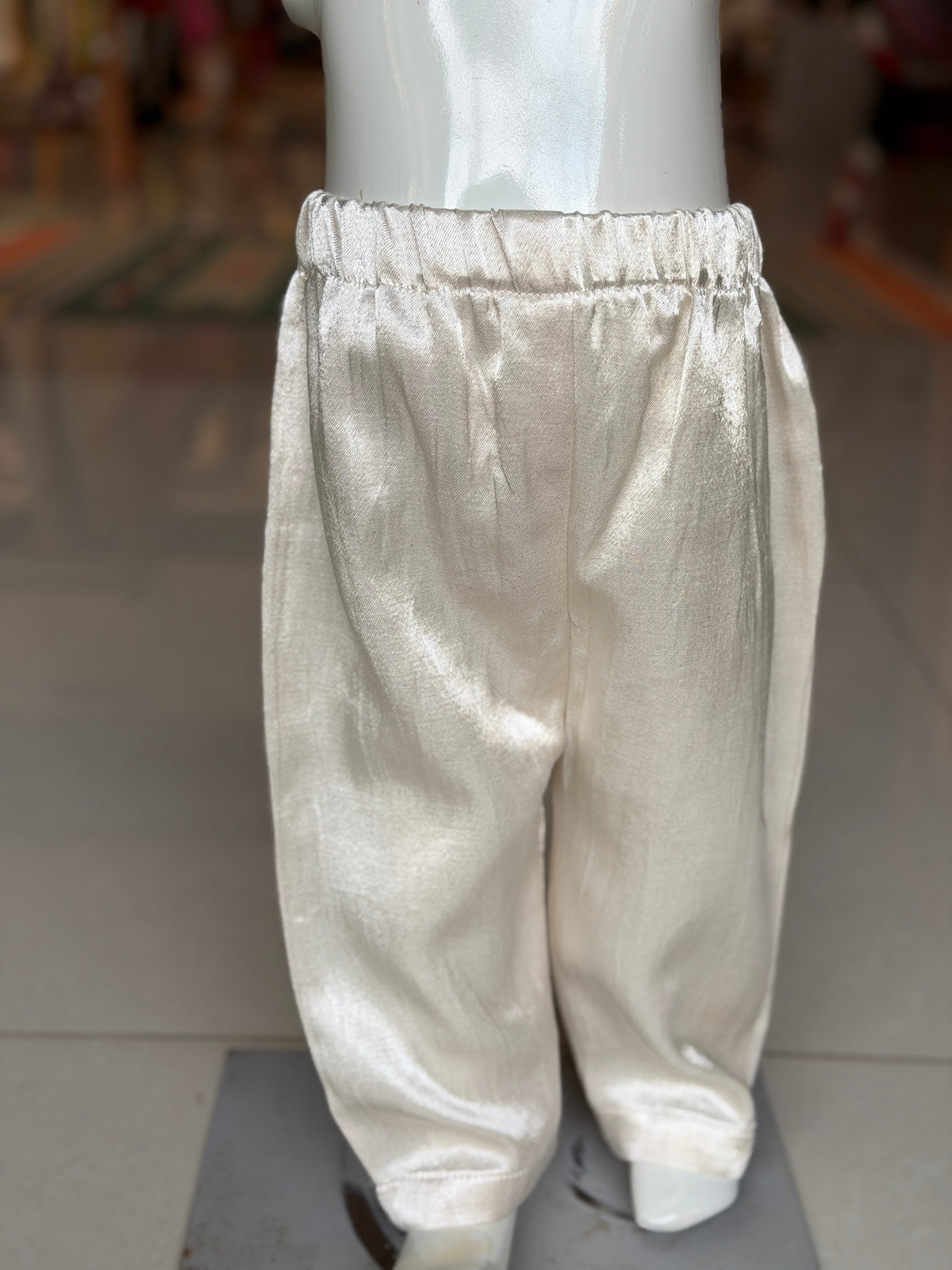Off white soft n shiny mashru pants / pyjamas for boys - ethnic wear