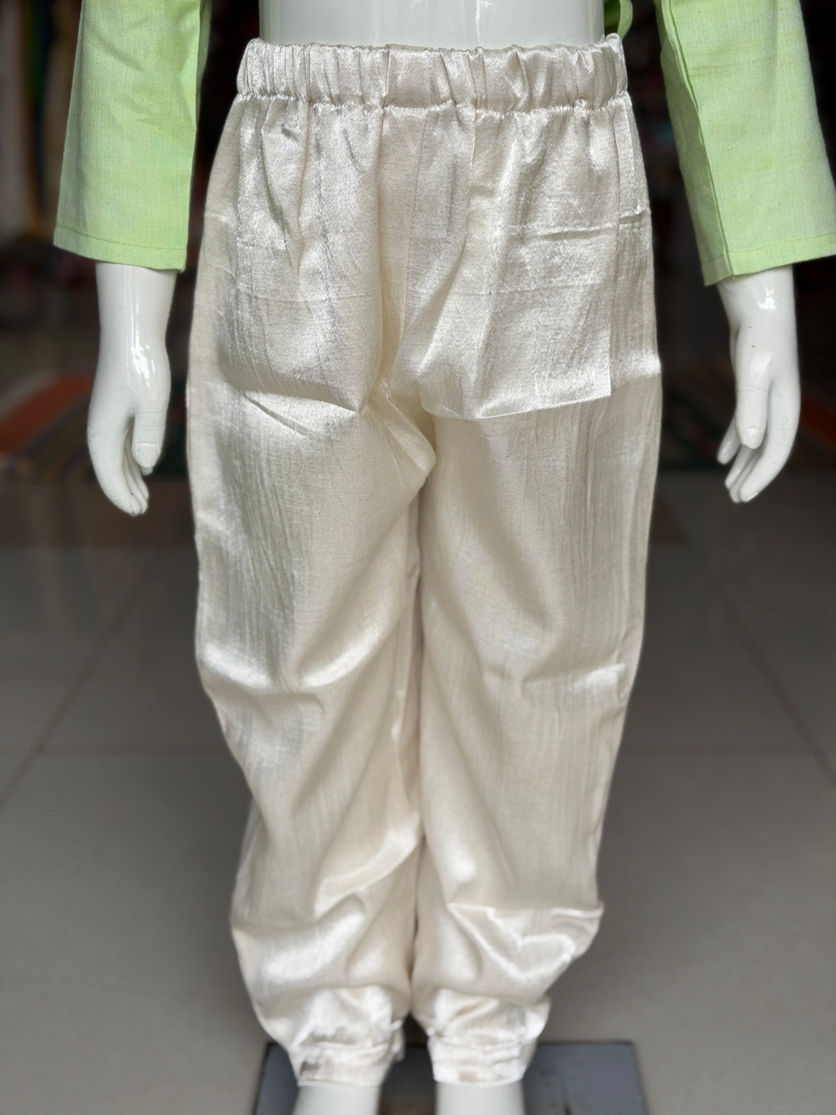 Off white soft n shiny mashru pants / pyjamas for boys - ethnic wear