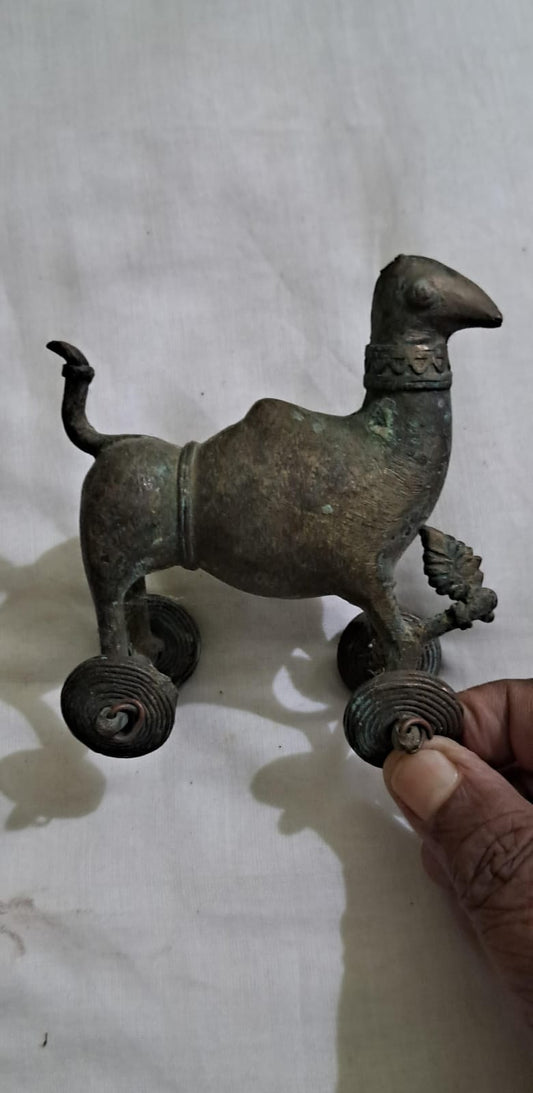 Navagunjara / Nabakunjar- Vintage brass decor with wheels - magical creature composed of 9 different animals