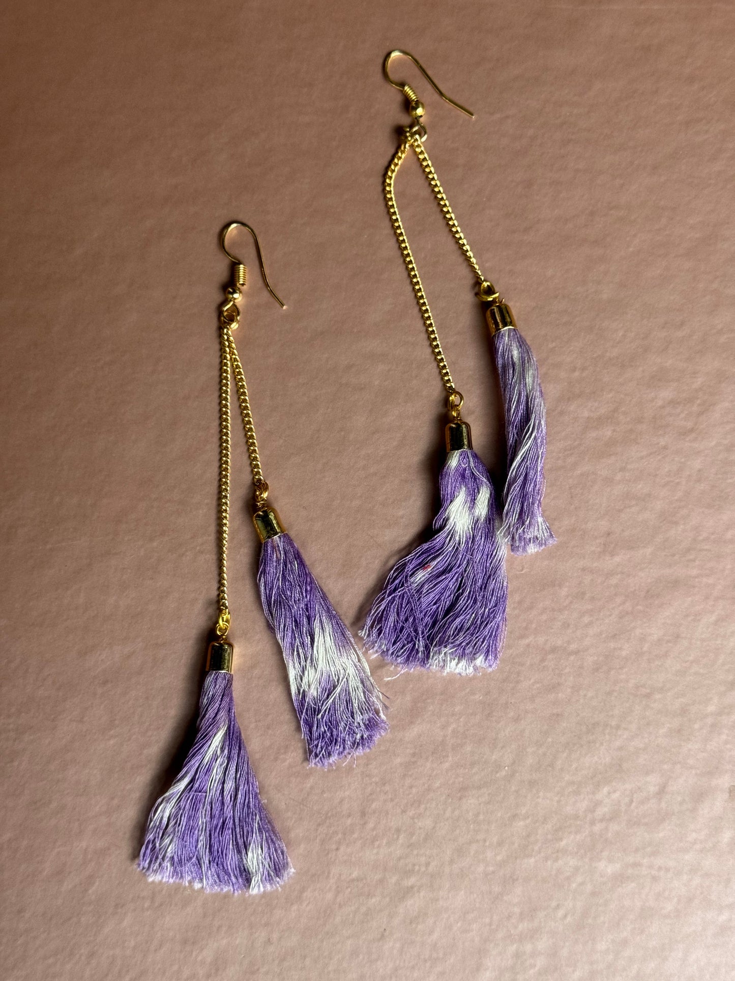 Ikat tie dye threads long tassle ear rings / hooks