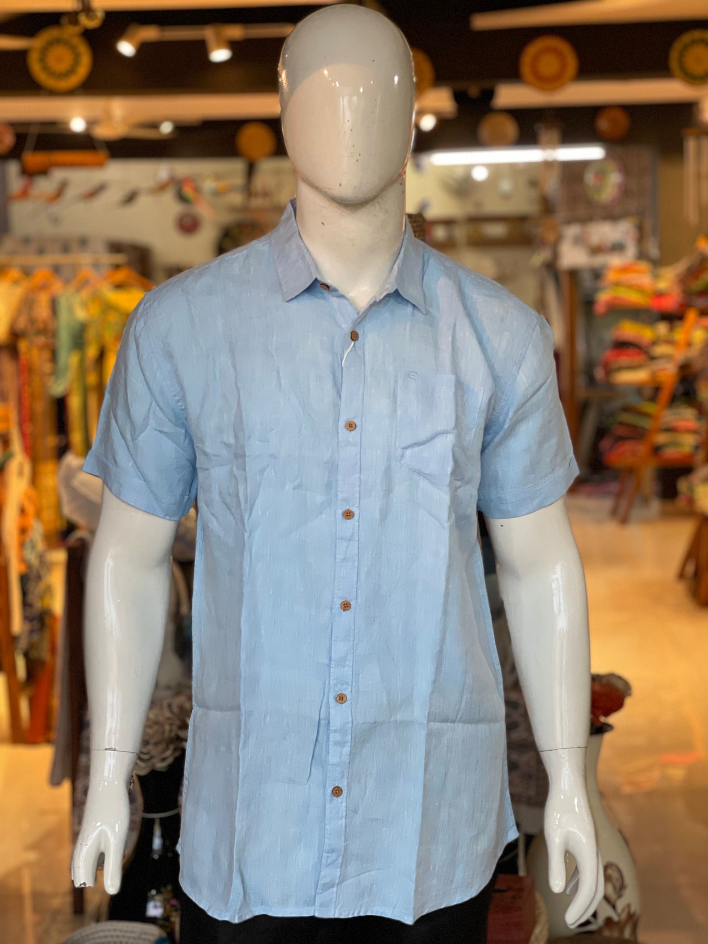 Light blue half sleeves mens natural hemp fabric shirt