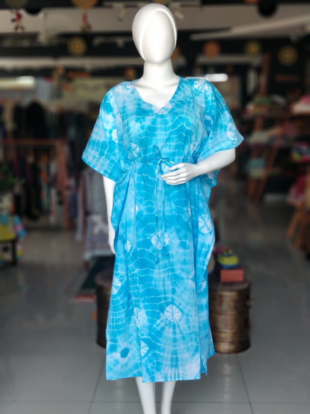 Light blue hand dyed cotton kaftan - free size