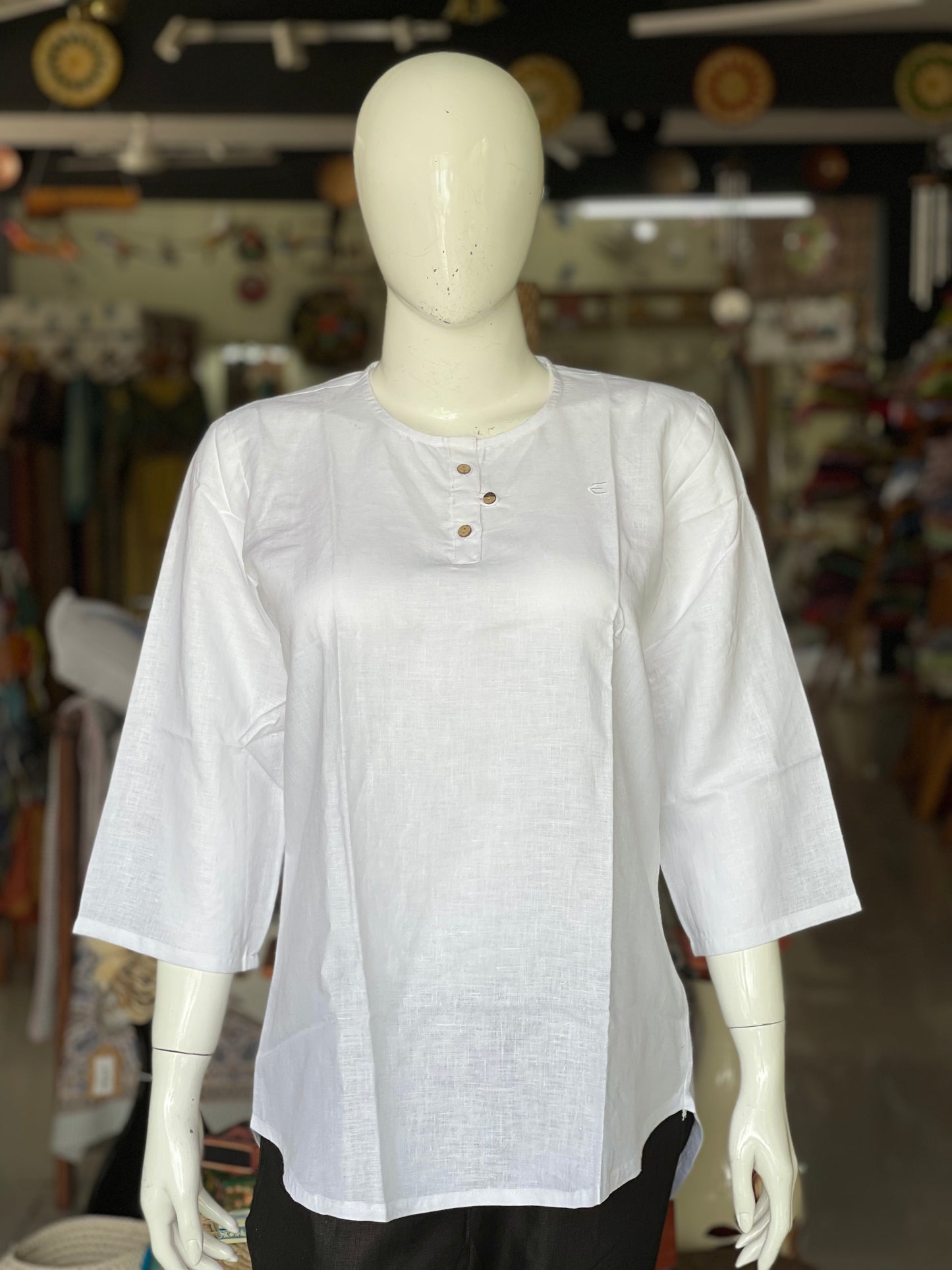 White natural hemp high low top with sleeves