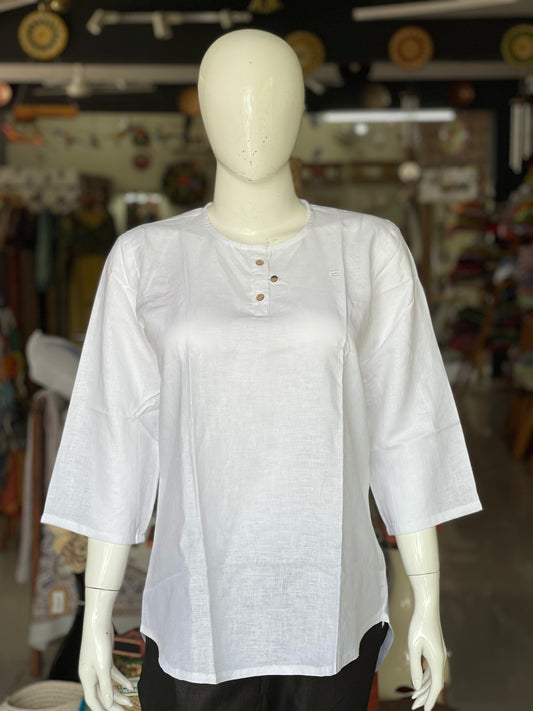 White natural hemp high low top with sleeves